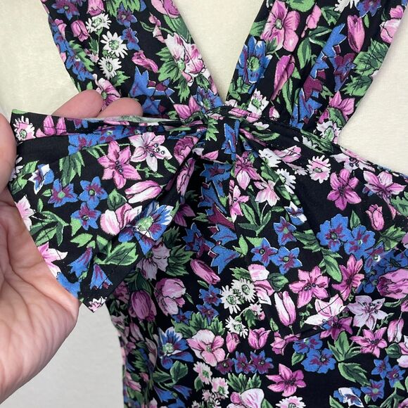 VTG 1980s Floral Maxi Dress Sweetheart Neck Black Multicolor Rayon Size 9 Medium - Picture 8 of 16